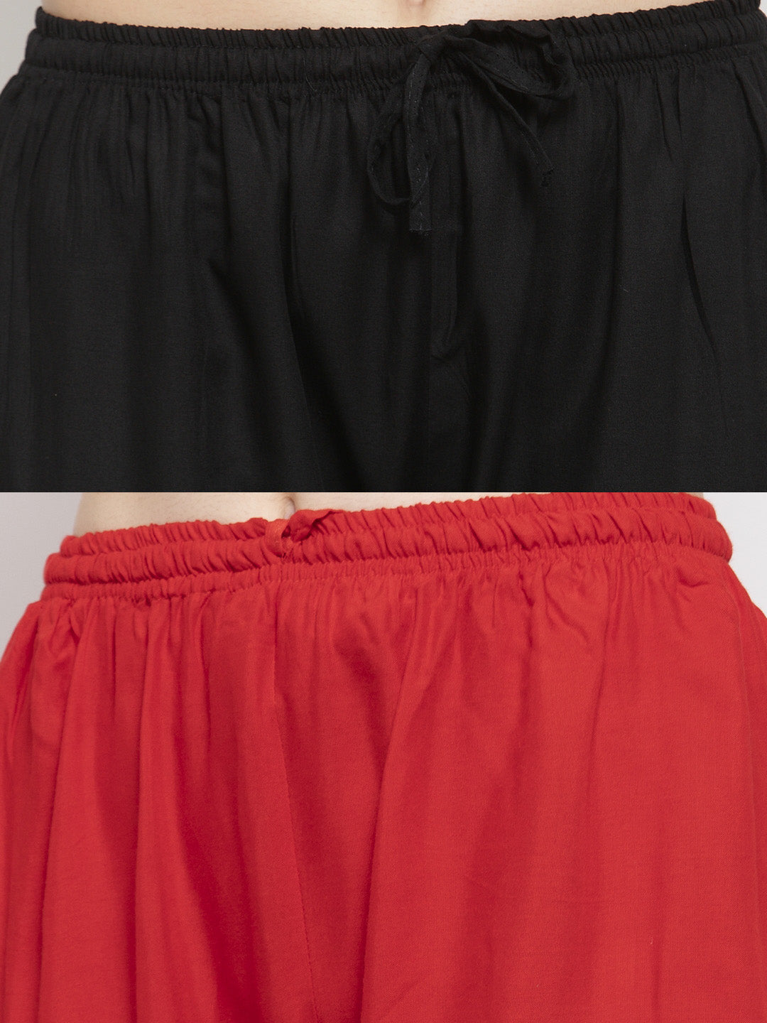 Solid Black & Red Rayon Palazzo (Pack Of 2)