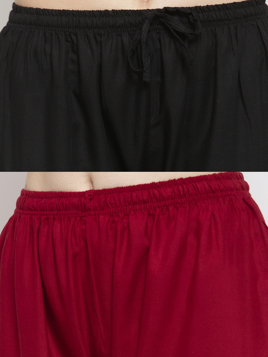 Solid Black & Maroon Rayon Palazzo (Pack Of 2)