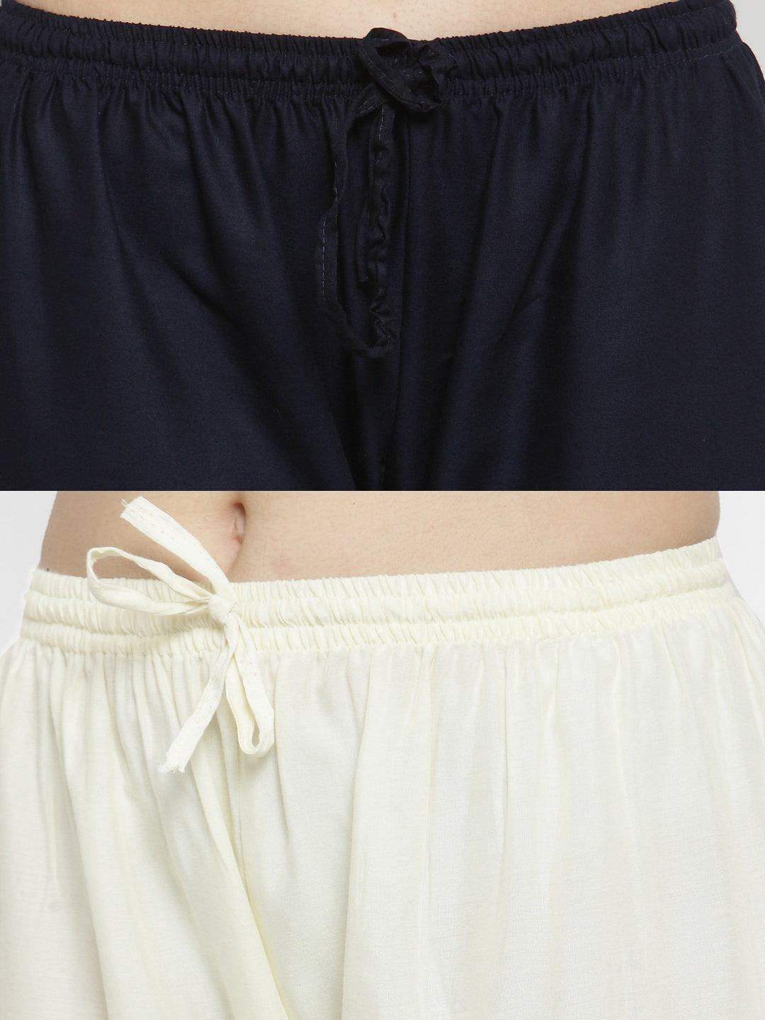 Clora Solid Off-White & Navy Blue Rayon Palazzo (Pack Of 2)