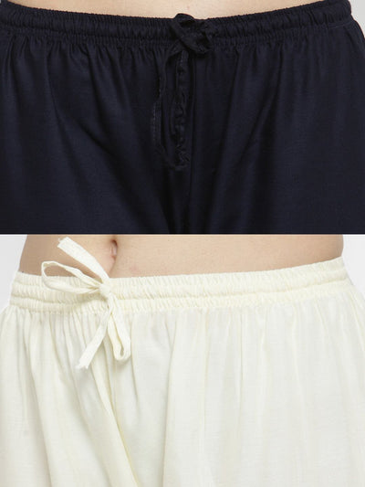 Clora Solid Off-White & Navy Blue Rayon Palazzo (Pack Of 2)