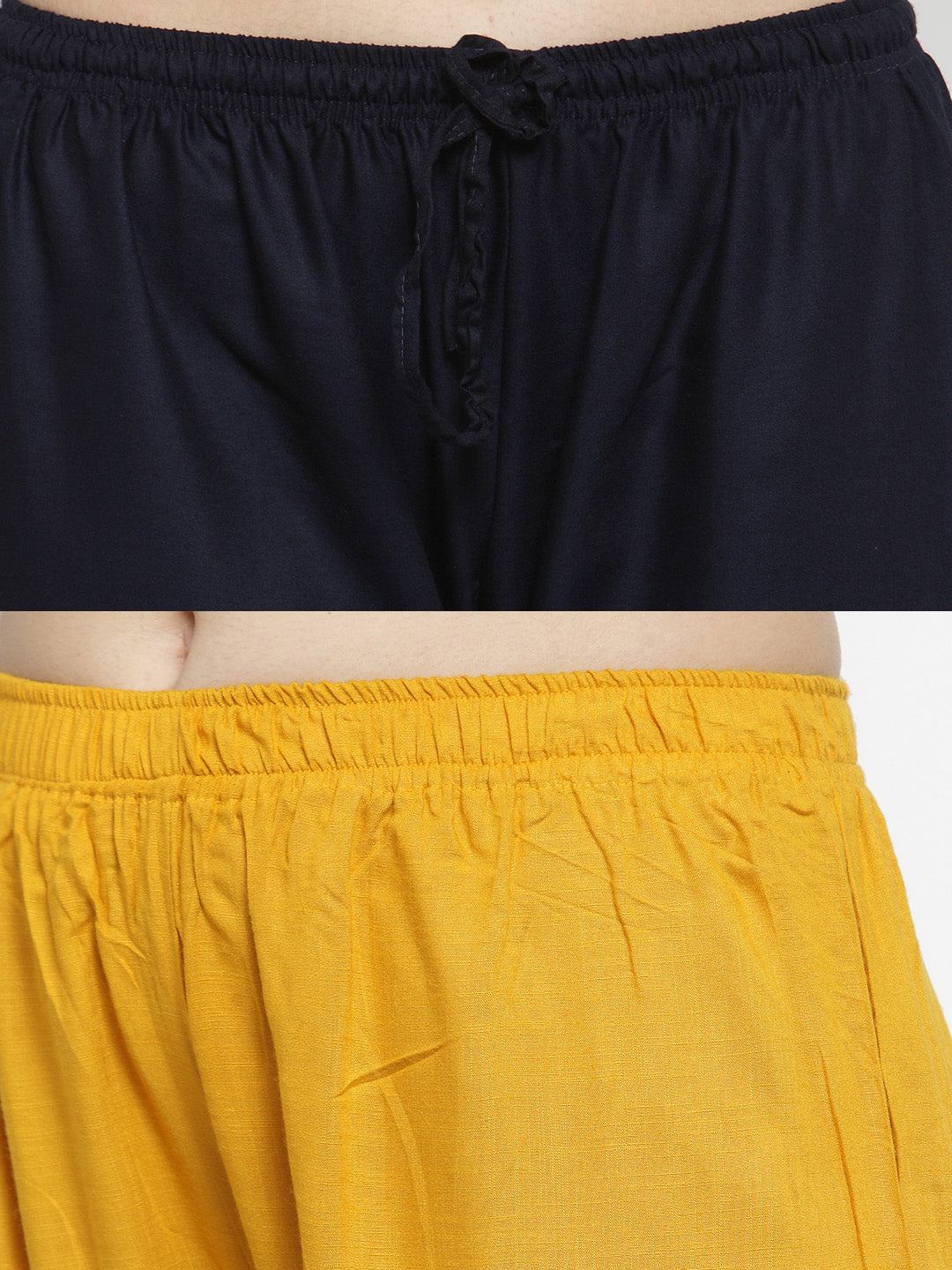 Solid mustard and navy blue rayon palazzo pack of 2 by Clora Creation.
