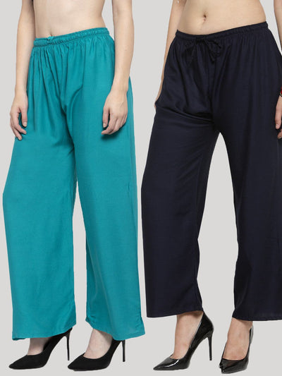 Clora Solid Turquoise & Navy Blue Rayon Palazzo (Pack Of 2)