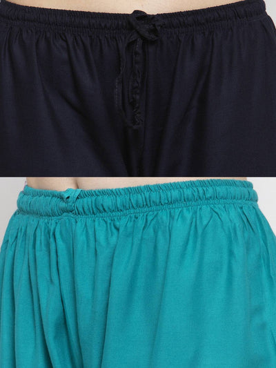Clora Solid Turquoise & Navy Blue Rayon Palazzo (Pack Of 2)