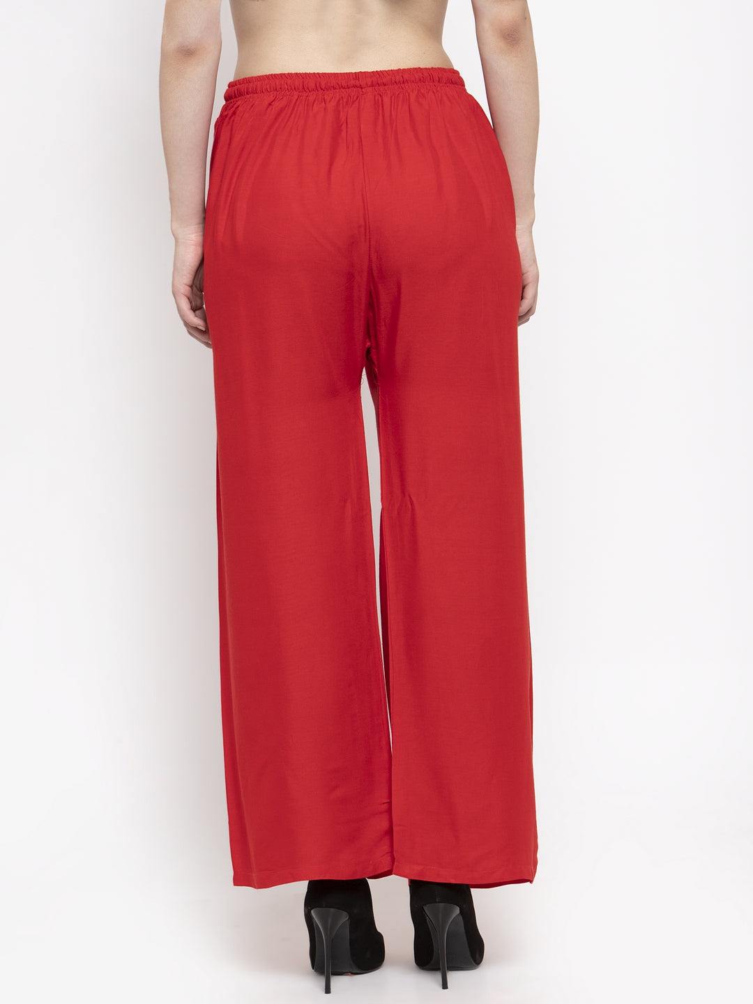 Solid black and red rayon palazzo pants pack for fashion-forward women.