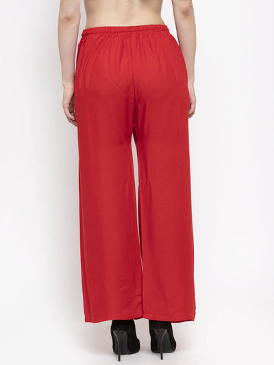 Solid black and red rayon palazzo pants pack for fashion-forward women.