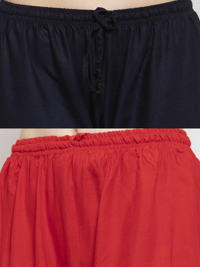 Solid Black & Red Rayon Palazzo Pack of 2 by Clora Creation.
