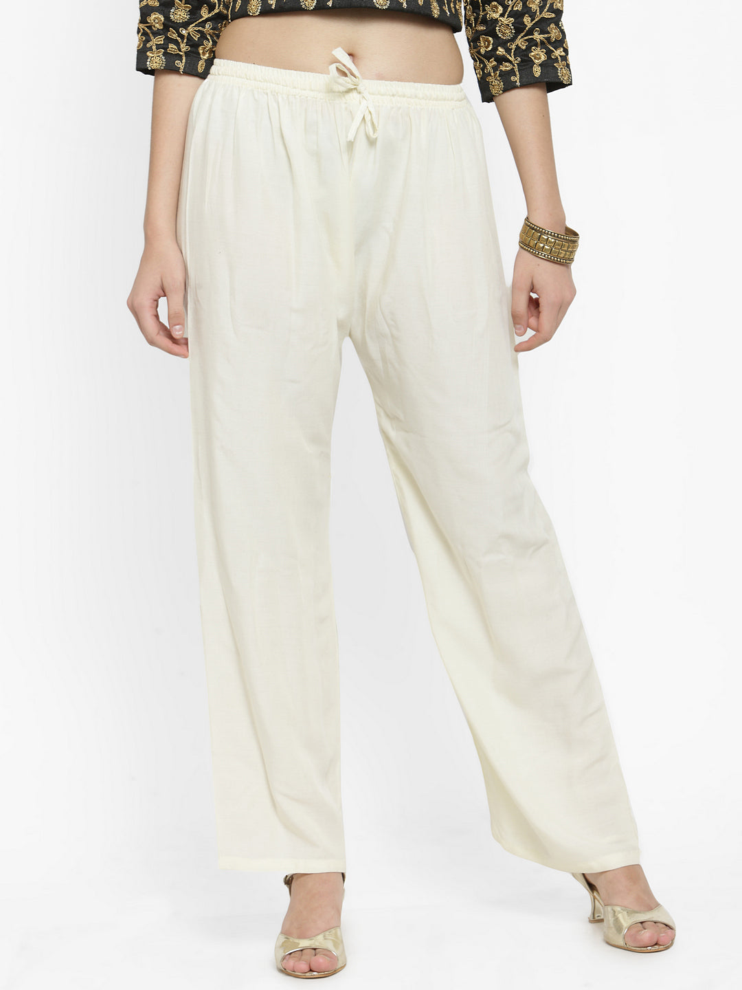 Clora Solid Off-White & Fawn Rayon Palazzo (Pack Of 2)