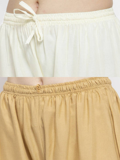 Solid Off-White & Fawn Rayon Palazzo Pack of 2 by Clora Creation.