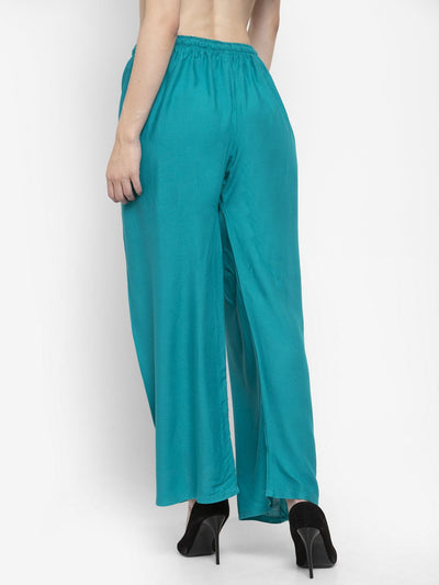 Solid off-white and turquoise rayon palazzo pack of 2 by Clora Creation.