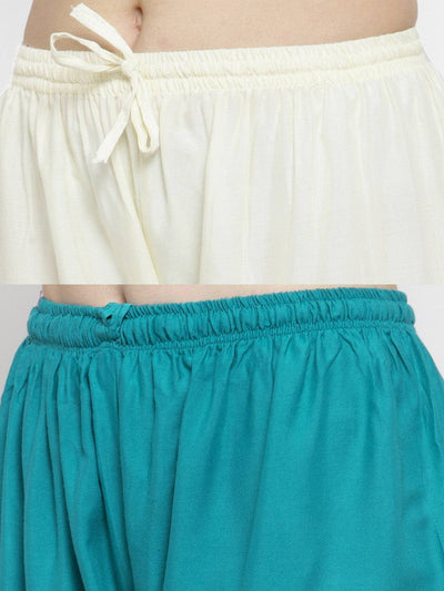 Solid off-white and turquoise rayon palazzo pack of 2 by Clora Creation.