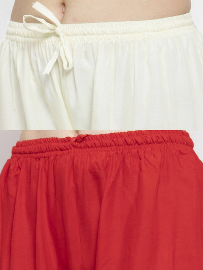 Clora Solid Off-White & Red Rayon Palazzo (Pack Of 2)