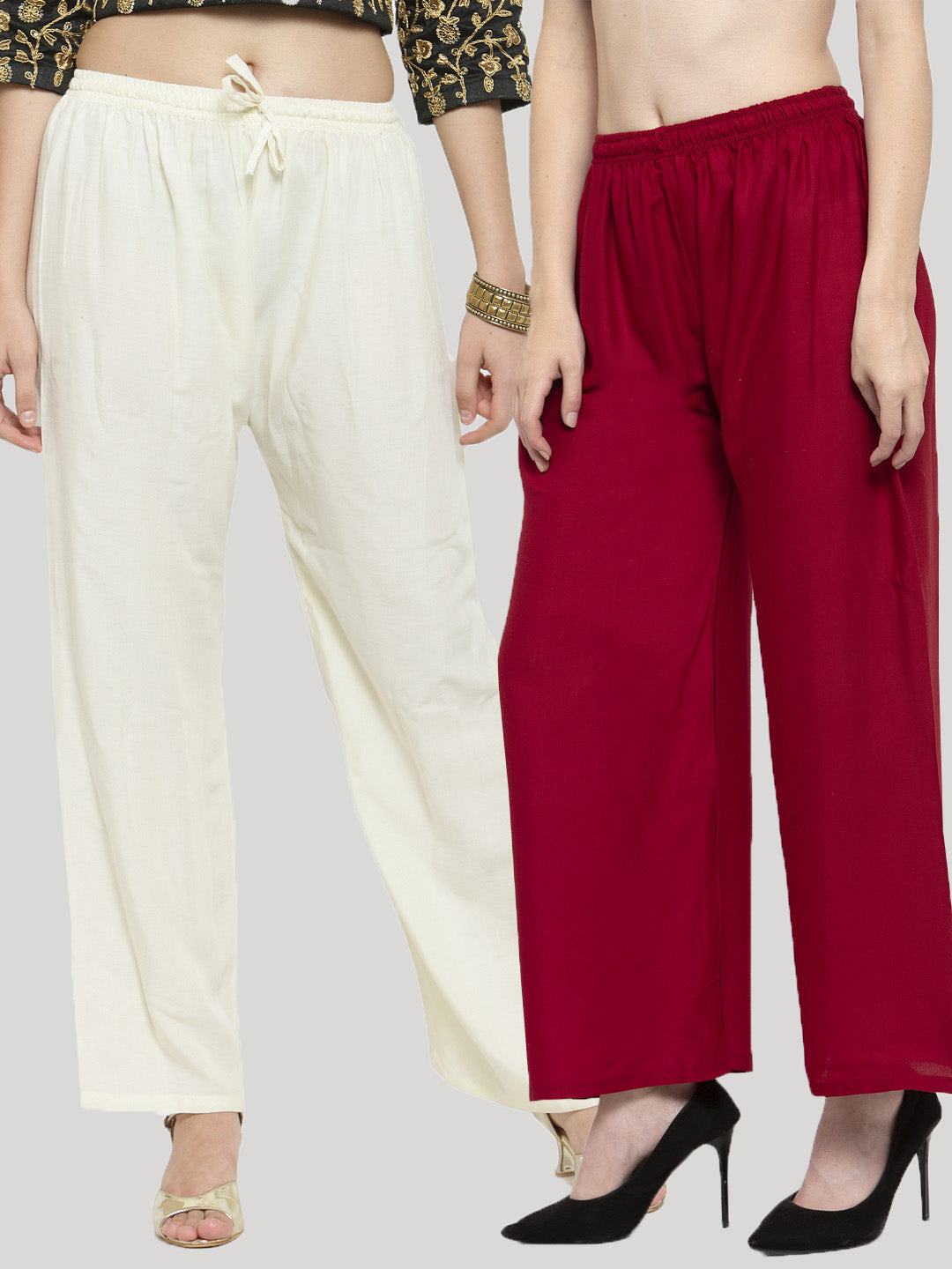 Solid off-white and maroon rayon palazzo pack of 2.