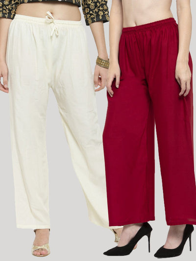 Solid off-white and maroon rayon palazzo pack of 2.