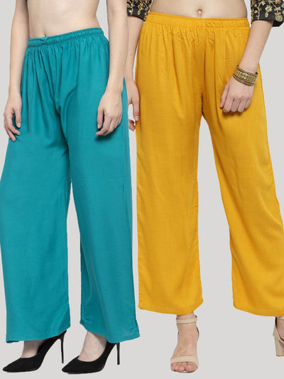 Clora Solid Mustard & Turquoise Rayon Palazzo (Pack Of 2)