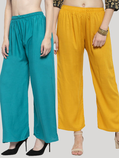 Clora Solid Mustard & Turquoise Rayon Palazzo (Pack Of 2)
