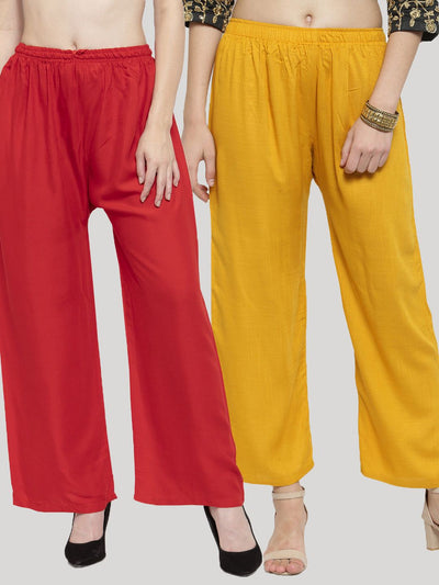 Clora Solid Mustard & Red Rayon Palazzo (Pack Of 2)