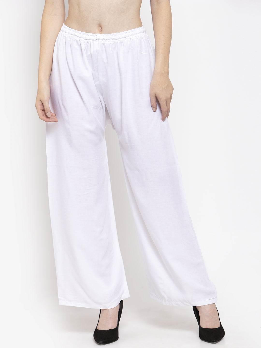 Solid white rayon palazzo from Clora Creation, part of a pack of two with maroon.