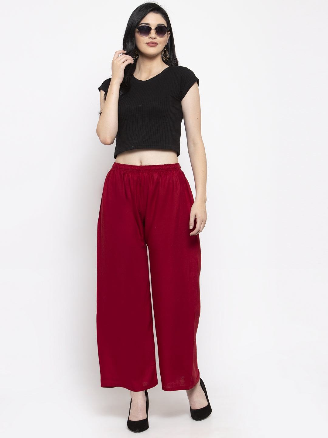 Solid White and Maroon Rayon Palazzo Pack for Women by Clora Creation.