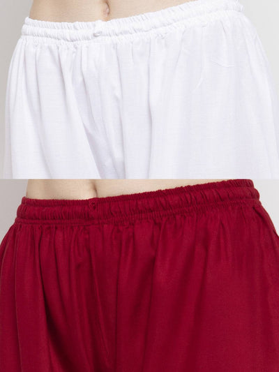 Solid white and maroon rayon palazzo pack by Clora Creation.