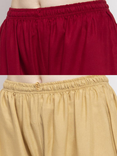 Solid fawn and maroon rayon palazzo pants combo pack.