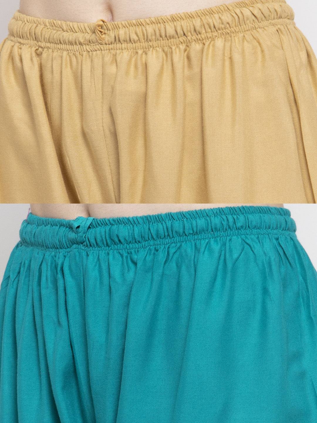 Solid fawn and turquoise rayon palazzo pack of 2 by Clora Creation.