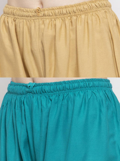 Solid fawn and turquoise rayon palazzo pack of 2 by Clora Creation.