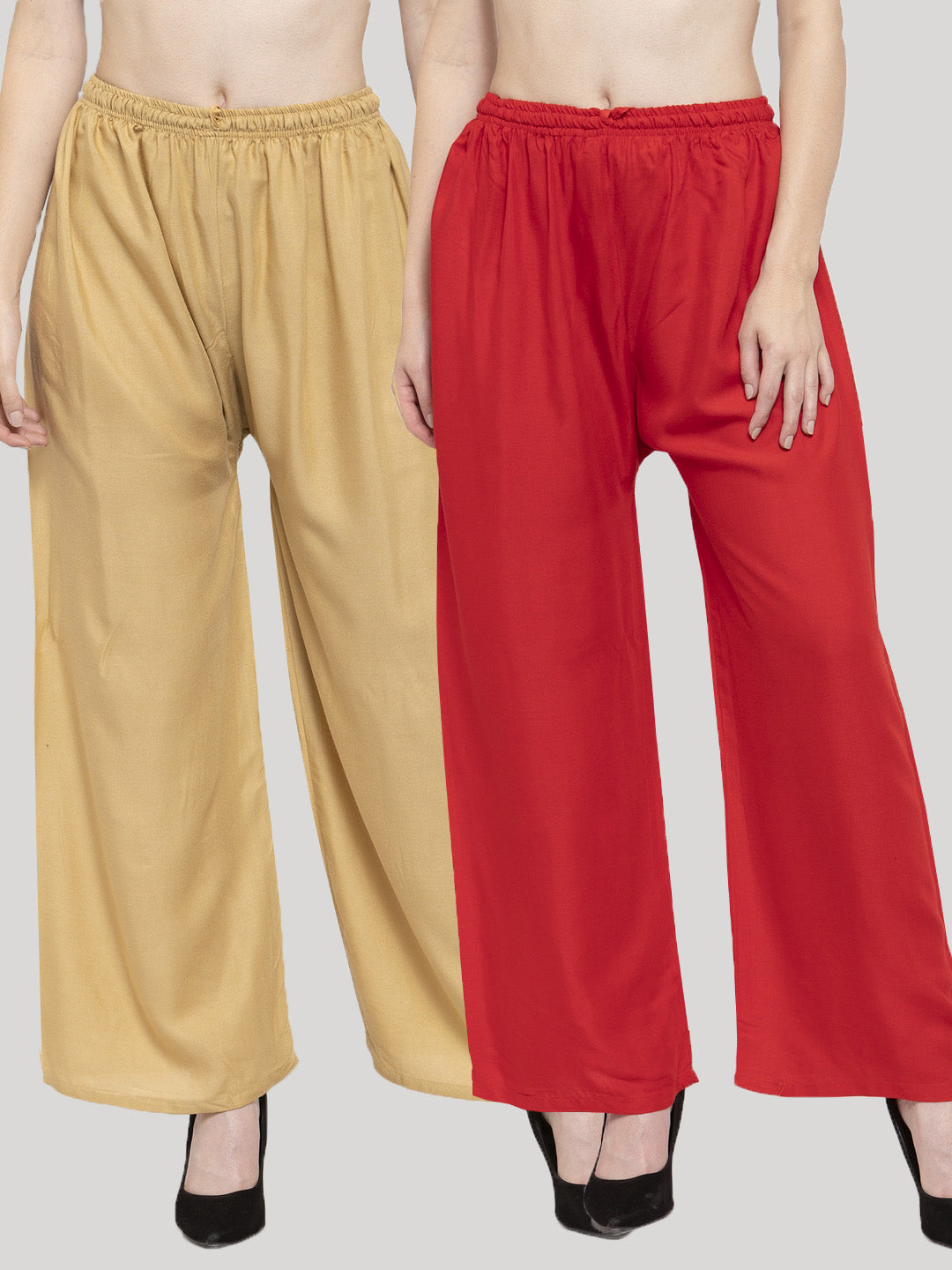 Solid Fawn & Red Rayon Palazzo (Pack Of 2)