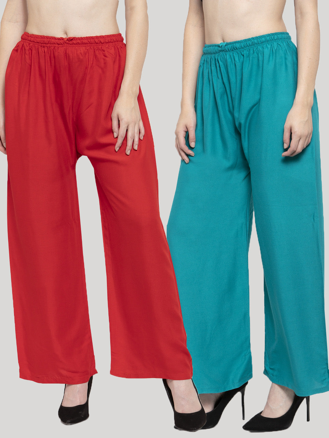 Clora Solid Red & Turquoise Rayon Palazzo (Pack Of 2)