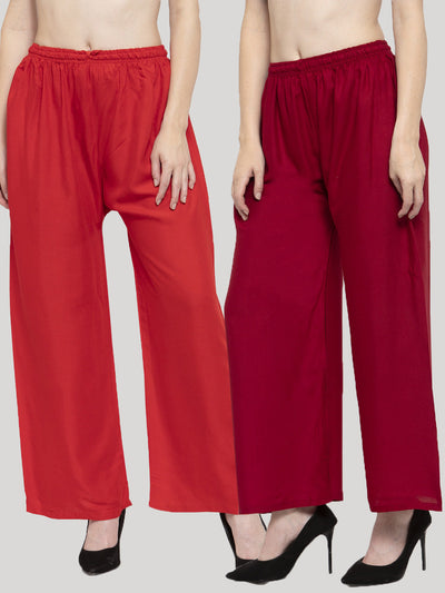 Solid Red & Maroon Rayon Palazzo (Pack Of 2)
