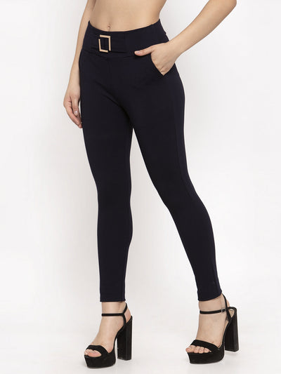 Clora Navy Blue Solid Jeggings