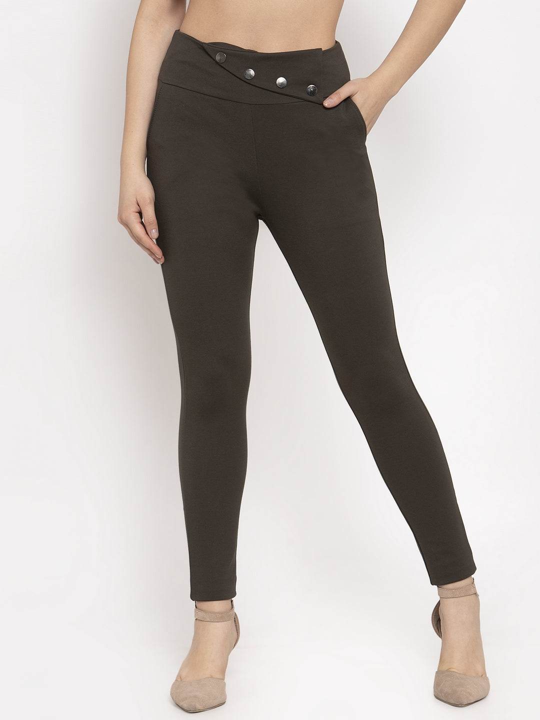 Olive relaxed fit jeggings made from comfortable NR Roma fabric.