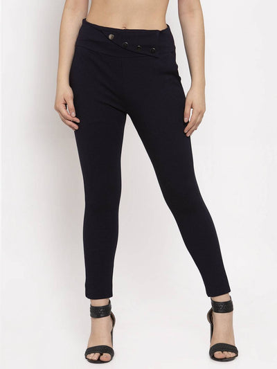 Navy Blue Relaxed Fit Jeggings by Clora in NR Roma fabric, stylish and comfortable.