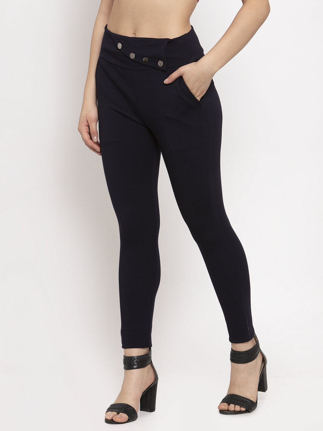 Clora Navy Blue Relaxed Fit Jeggings
