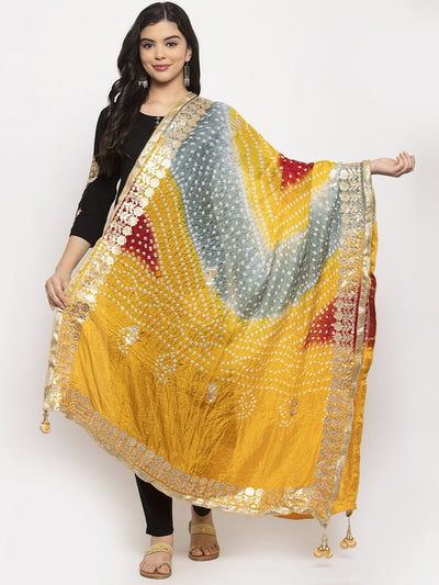 Clora Multicoloured Bandhani Gotta Patti Silk Dupatta