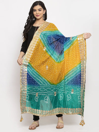 Clora Multicoloured Bandhani Gotta Patti Silk Dupatta