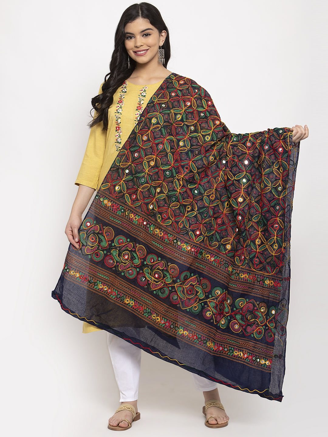 Clora Navy Blue Embroidered Dupatta