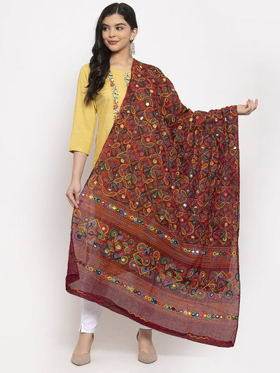 Clora Maroon Embroidered Dupatta