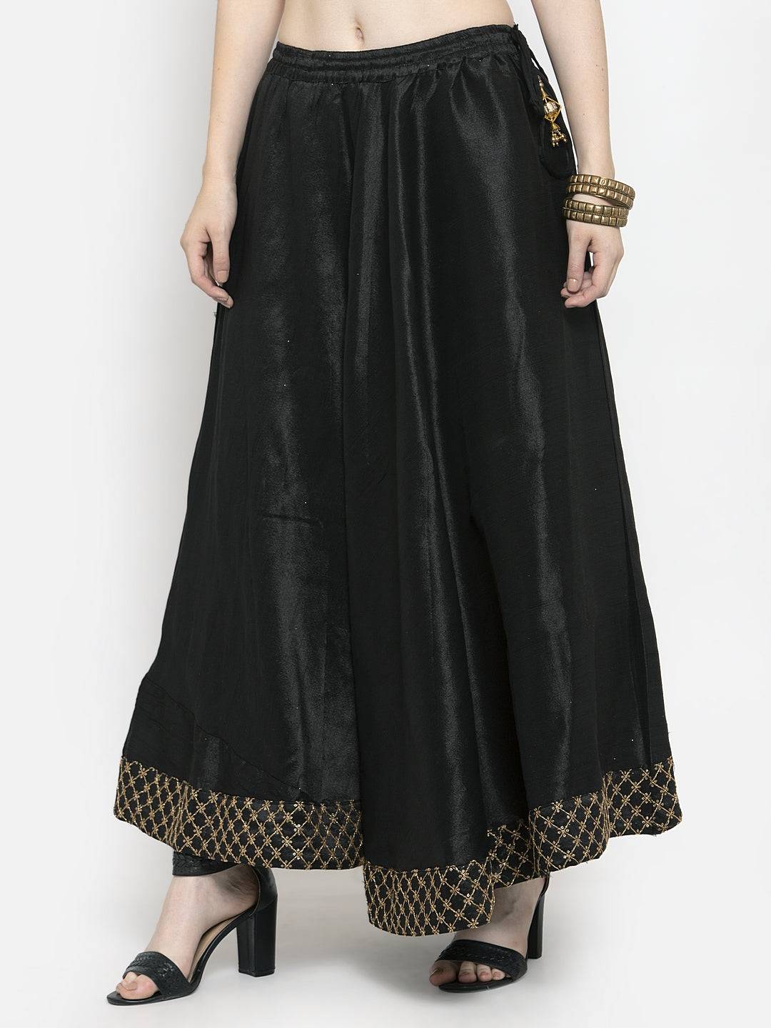 Clora Black Flared Embellished Skirt