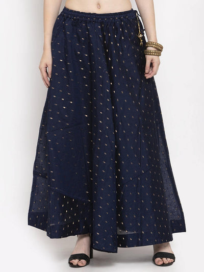 Clora Navy Blue Zari Maxi Skirt