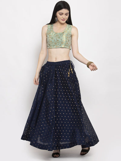 Clora Navy Blue Zari Maxi Skirt