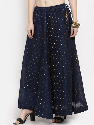 Clora Navy Blue Zari Maxi Skirt