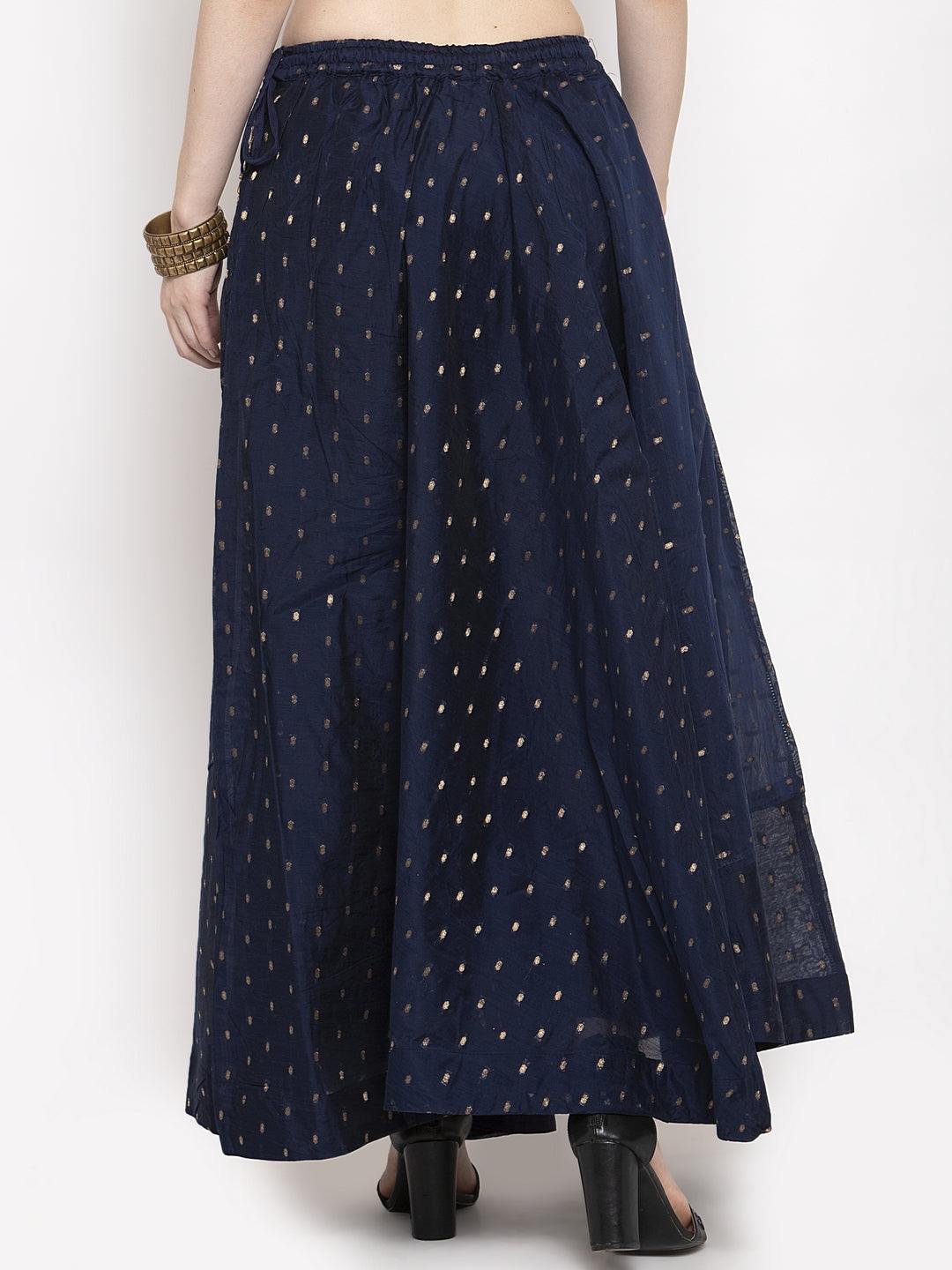 Clora Navy Blue Zari Maxi Skirt