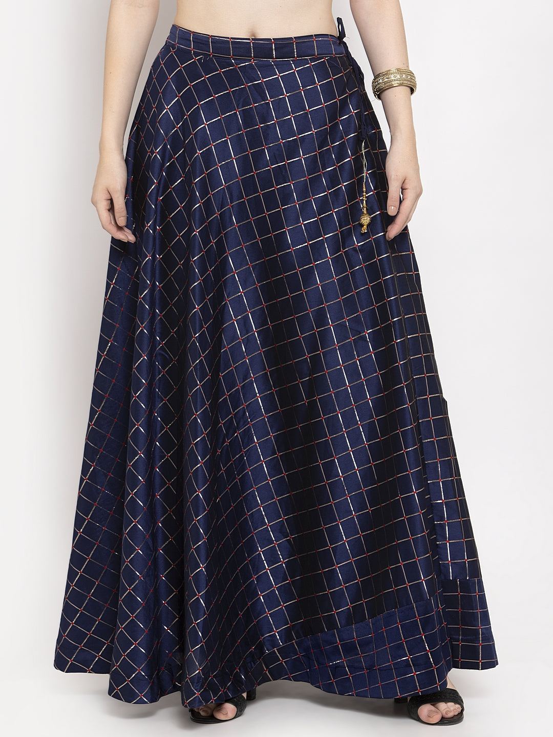 Clora Navy Blue Printed Maxi Skirt