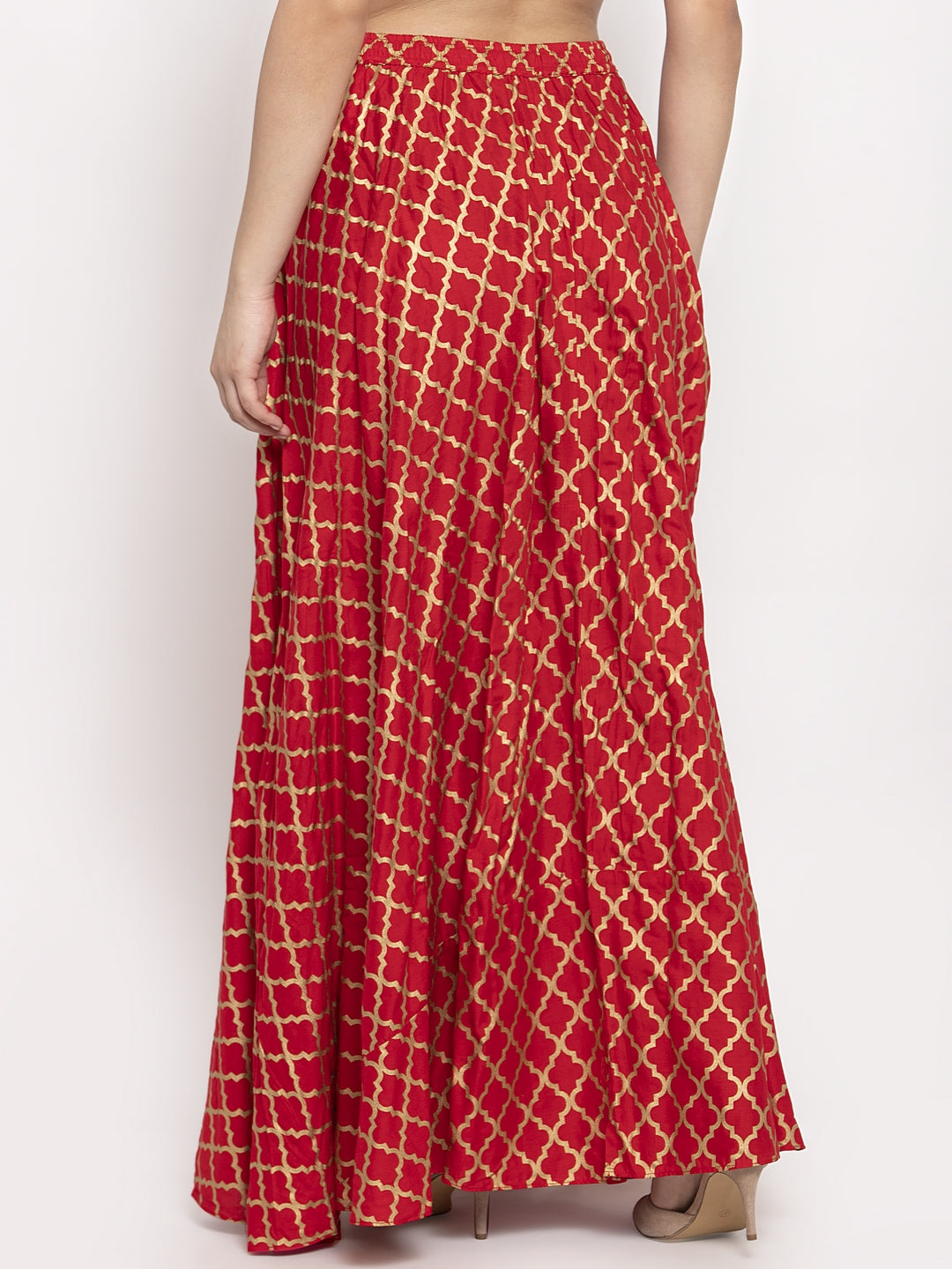 Clora Red Printed Rayon Skirt
