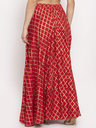 Clora Red Printed Rayon Skirt
