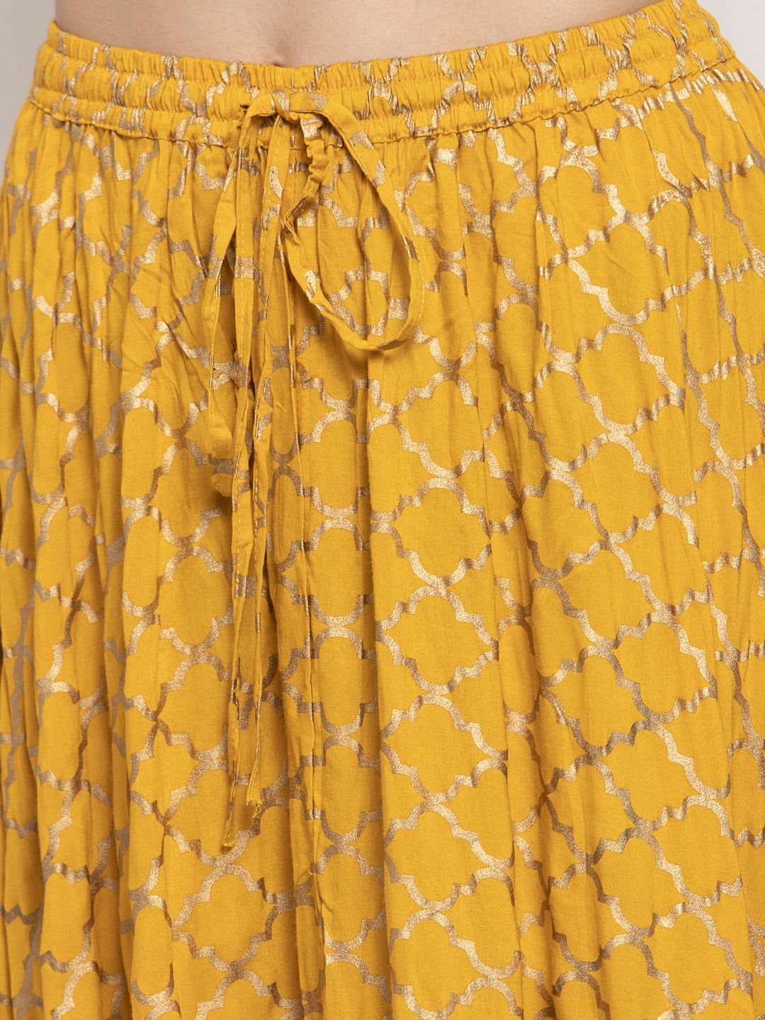 Clora Mustard Printed Rayon Skirt