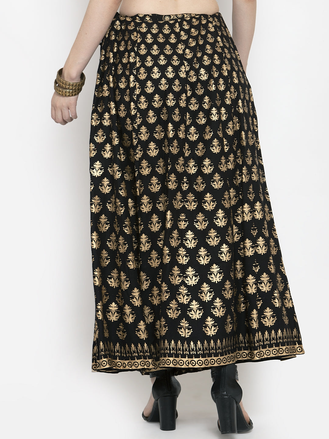Clora Black Floral Printed Rayon Skirt