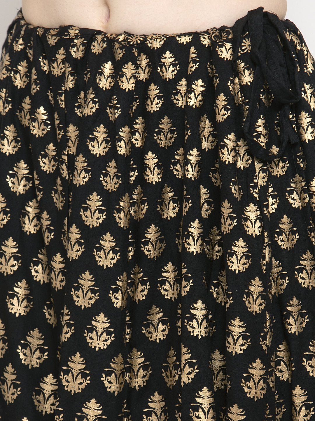 Clora Black Floral Printed Rayon Skirt