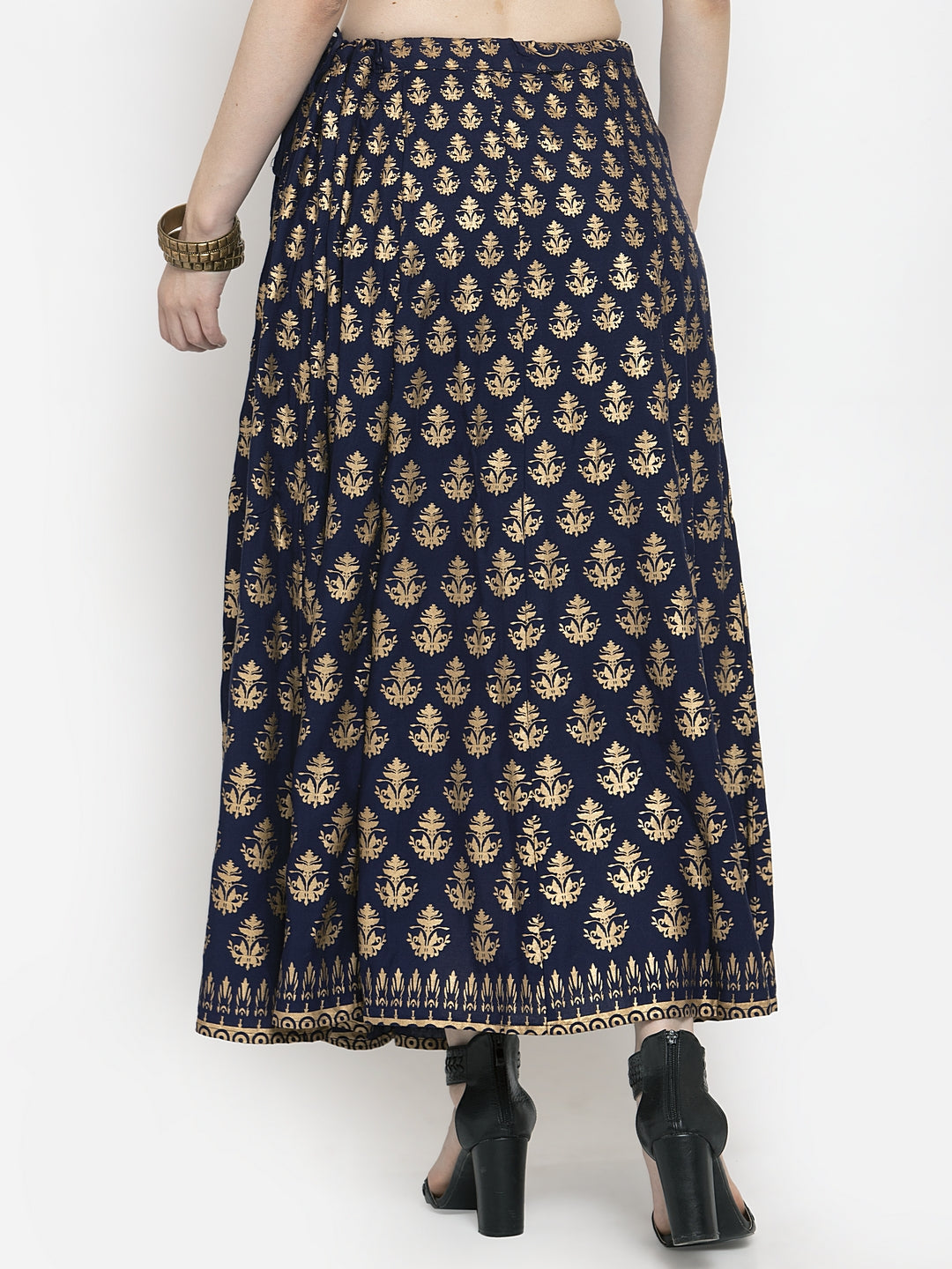 Clora Navy Blue Floral Printed Rayon Skirt