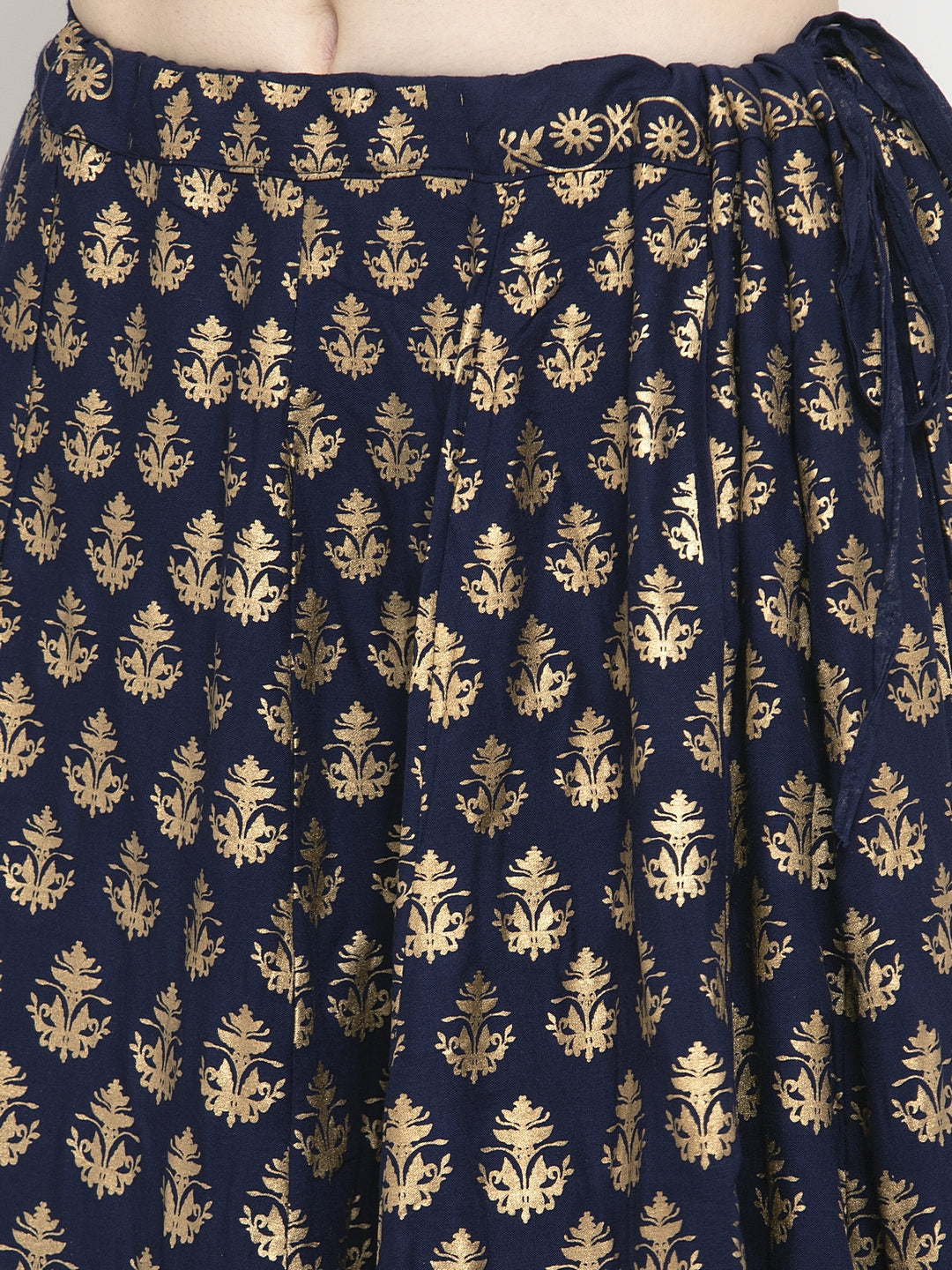 Clora Navy Blue Floral Printed Rayon Skirt